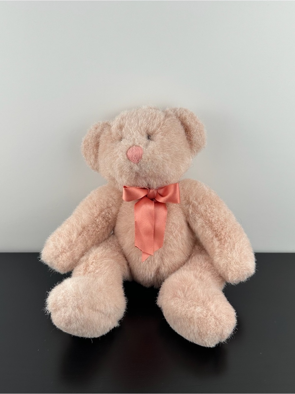 Russ Berrie Champagne Teddy Bear 11” Pink Bow Plush Stuffed Animal